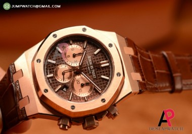 AUDEMARS PIGUET ROYAL OAK CHRONO BROWN ROSE GOLD SWISS VALJOUX 7750 AUTO BR LE