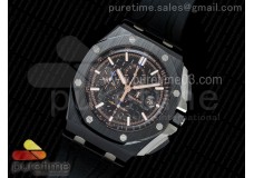 Royal Oak Offshore 2017 44mm Real Ceramic Updated Bezel JF 1:1 Best Edition Black Dial RG Markers on Rubber Strap A3126