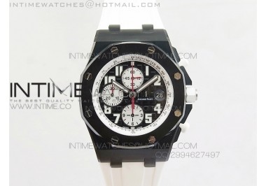 Royal Oak Offshore Black & White Marcus Edition JF on White Rubber Strap A7750 (Free Black Strap)