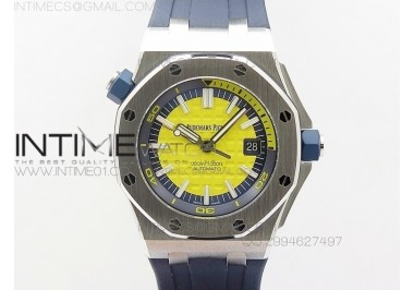 Royal Oak Offshore J 15710 Yellow Diver JF V7 1:1 Best Edition On Blue Rubber Strap A3120(Free XS Yellow Rubber Strap)