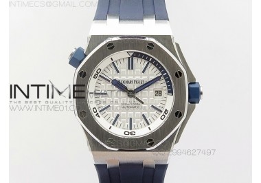 Royal Oak Offshore J 15710 White Diver JF V7 1:1 Best Edition On Blue Rubber Strap A3120(Free XS White Rubber Strap)