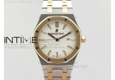 Lady Royal Oak 33mm 15000 SS/RG JF 1:1 Best Edition White Textured Dial on SS Bracelet RONDA Quartz