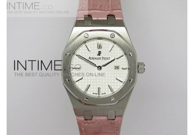 Lady Royal Oak 33mm SS White Textured on Pink Leather Strap RONDA Quartz