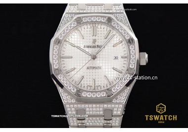 AP21515 - Royal Oak 41mm JHF White Dial Full Diamond SS Bracelet A3120