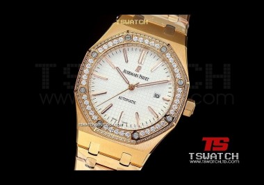 AP15908 - Royal Oak Jumbo JHF 41mm White Check Dial Diamond RG Asian 2813