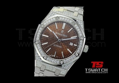 AP15905 - Royal Oak Jumbo JHF 41mm Brown Check Dial Full Diamond SS Asian 2813