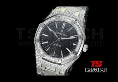 AP15904 - Royal Oak Jumbo JHF 41mm Black Check Dial Full Diamond SS Asian 2813