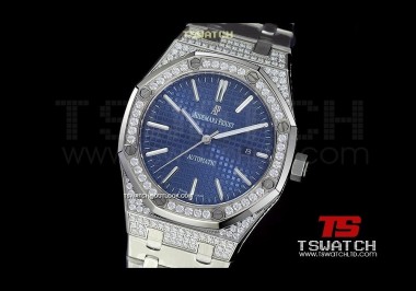 AP15902 - Royal Oak Jumbo JHF 41mm Blue Check Dial Full Diamond SS Asian 2813