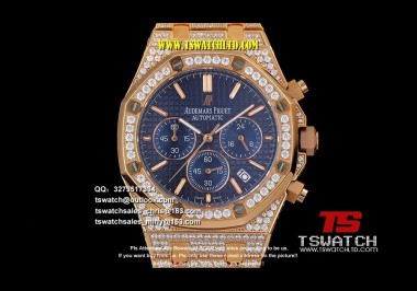 AU17439 - AP ROO Chrono Blue Dial RG Full Diamond Japan VK Quartz