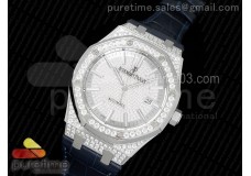 Royal Oak 41mm 15402 SS Full Paved Diamonds JF 1:1 Best Edition Diamonds Dial on Blue Leather Strap A3120